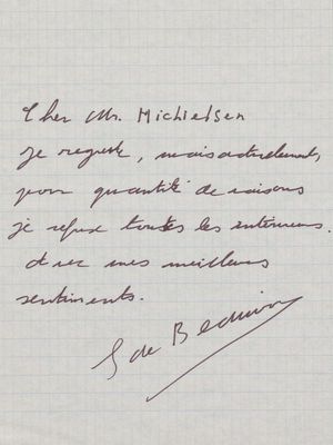 Korrespondenz von Beauvoir, Simone de (1908-1986) an Michielsen.
