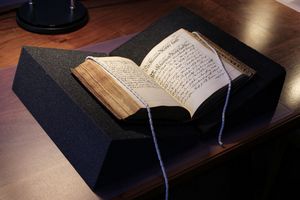 Ein aufgeklapptes Buch auf Stützpolstern.