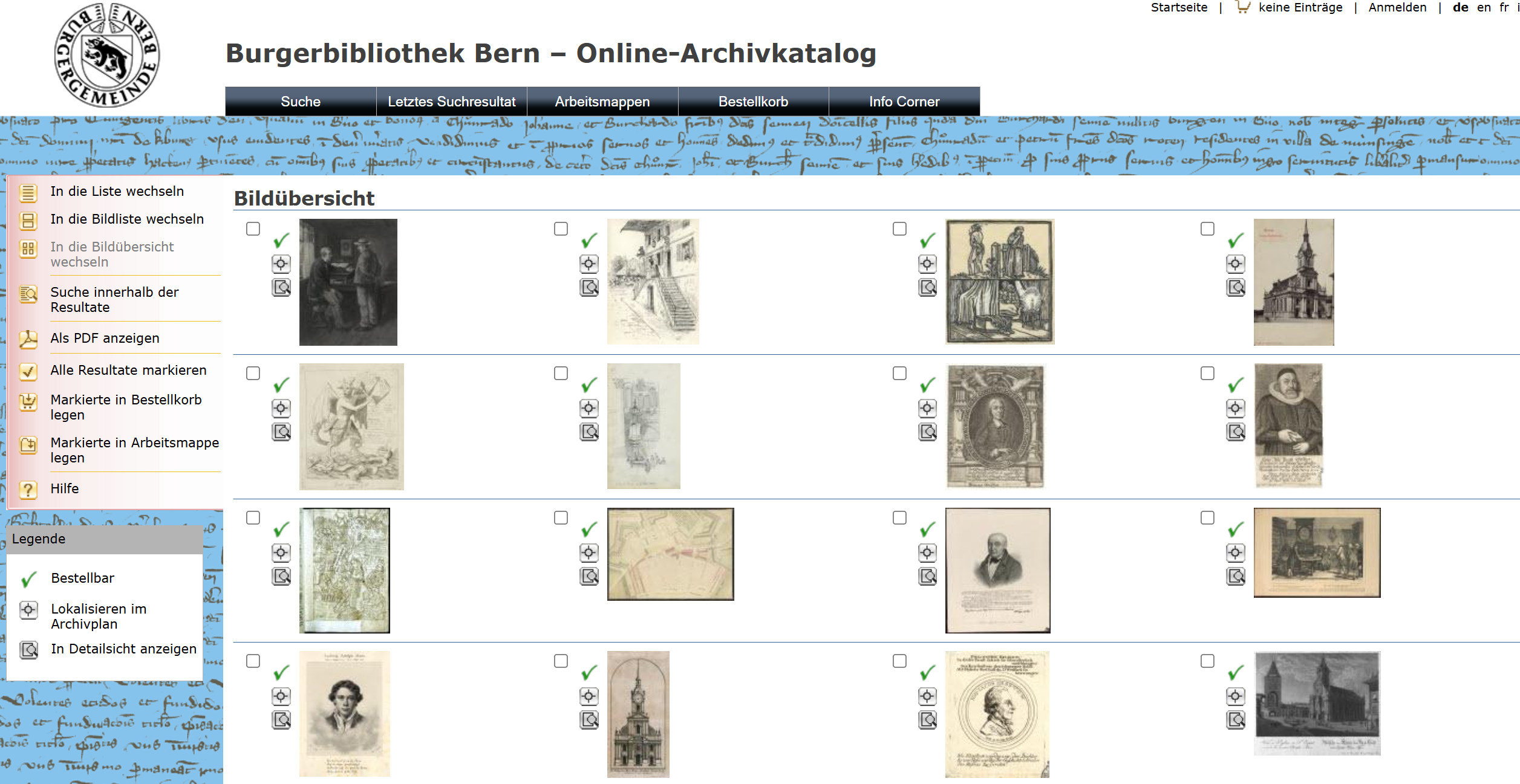 Screenshot des Archivkatalogs.